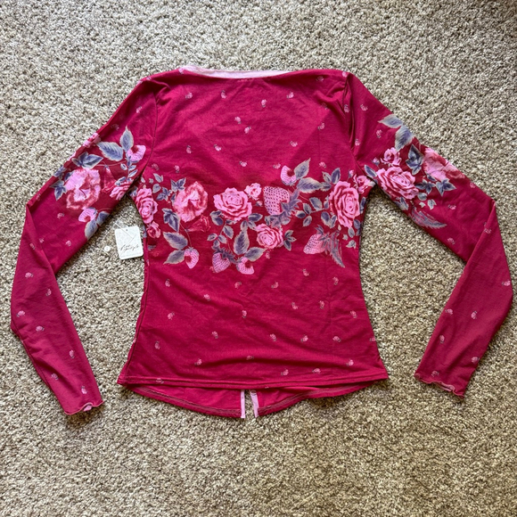 Free People Home Grown Mesh Cardi NWT Small Magenta Combo - Picture 4 of 6